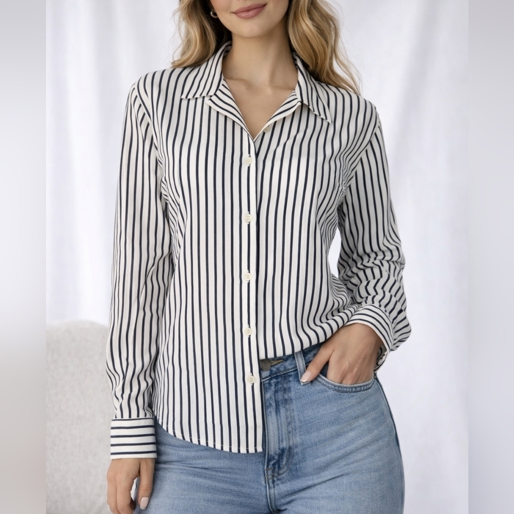 HABERDASHERY Royal Blue Striped Button Down Preppy Landgirl Shirt